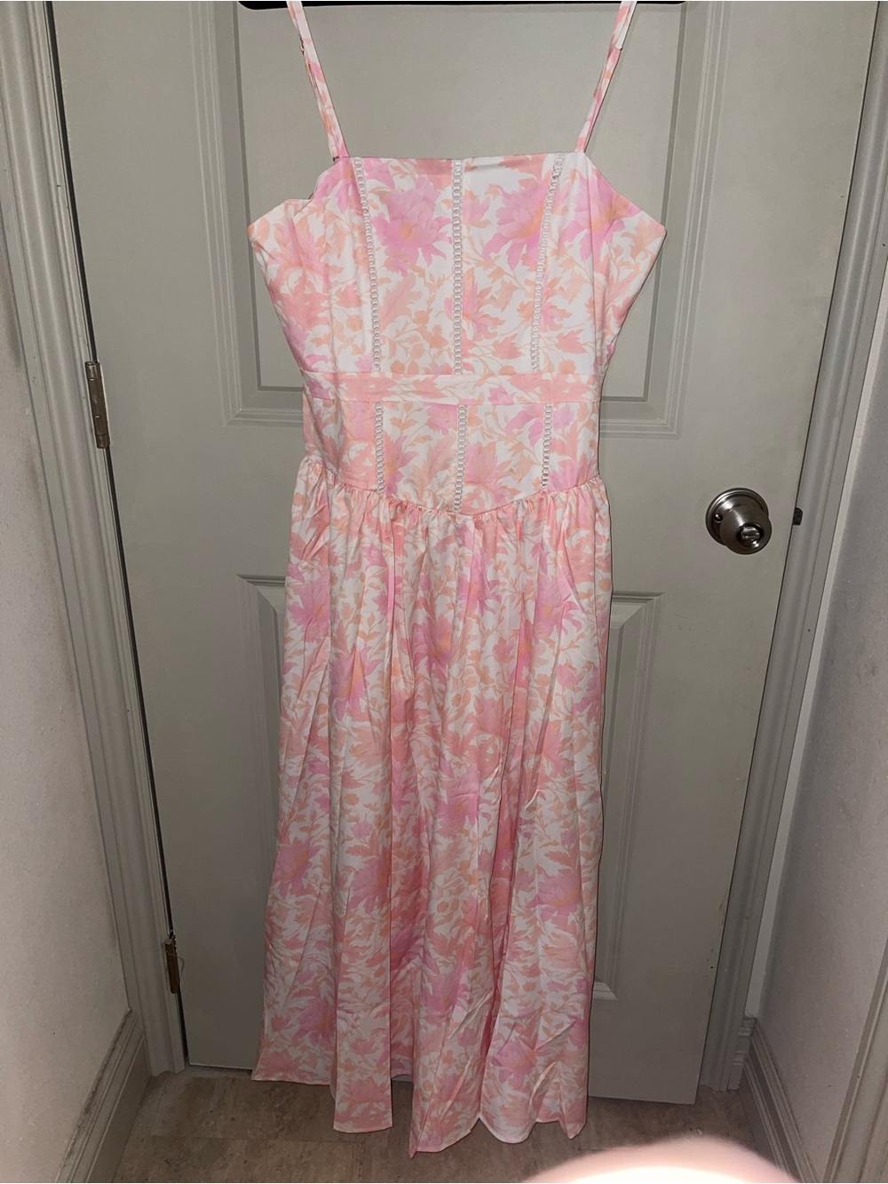Pink Floral Spaghetti-Strap Dress Size Small